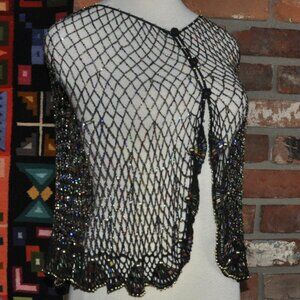 Handmade BLACK Multi Color, Fishnet, Mesh BEADED CAPELET Shawl TOP